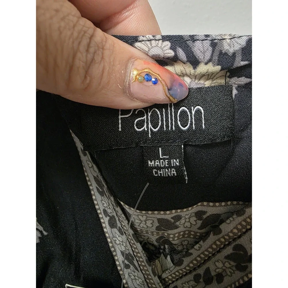 Papillon Boho Floral Maxi Dress Women's L–100% Viscose, Tie-Sleeve, V-Neck,‎ NWT - Picture 6 of 9